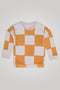 Boys Branded Checkered Fleece Sweatshirt - Cream and Orange