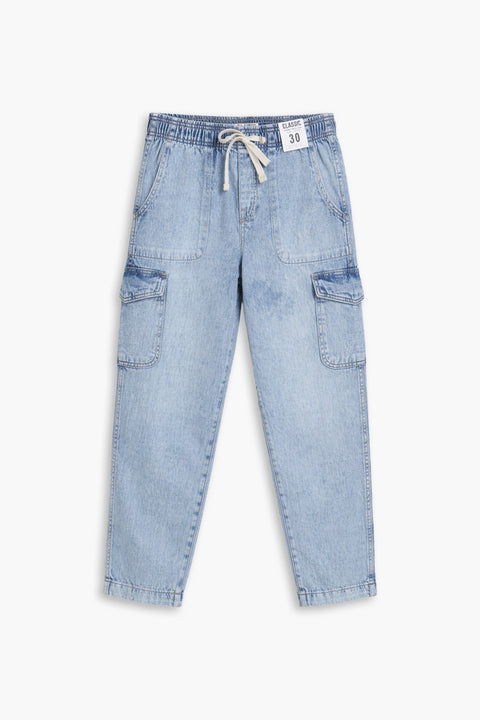 Women's Branded Wide Leg Cargo Jeans - L/Blue