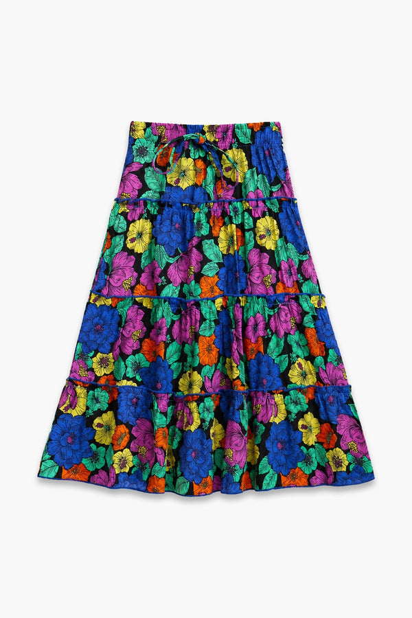 Girls Printed Long Skirt - Blue Floral