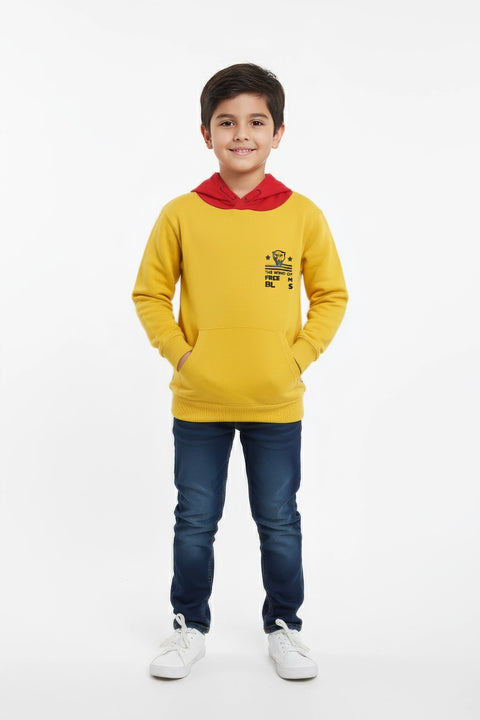 Boys Branded Pullover Hoodie - Mustard