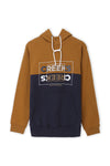 Men Branded Printed Hoodie - Brown And Navy