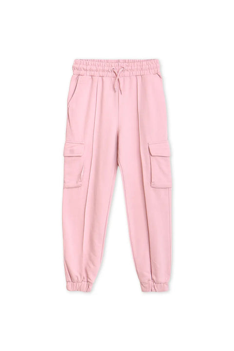 Girls Branded Terry Cargo Trouser - Pink