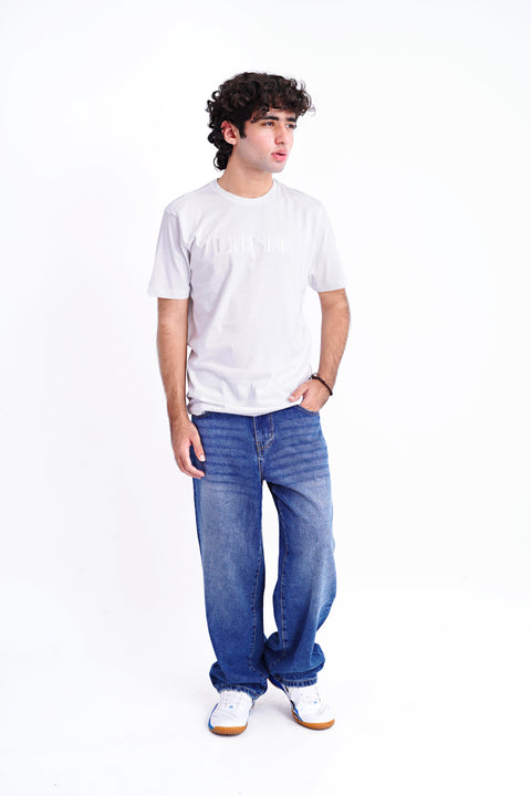 Men Branded Embroidered Tee - White