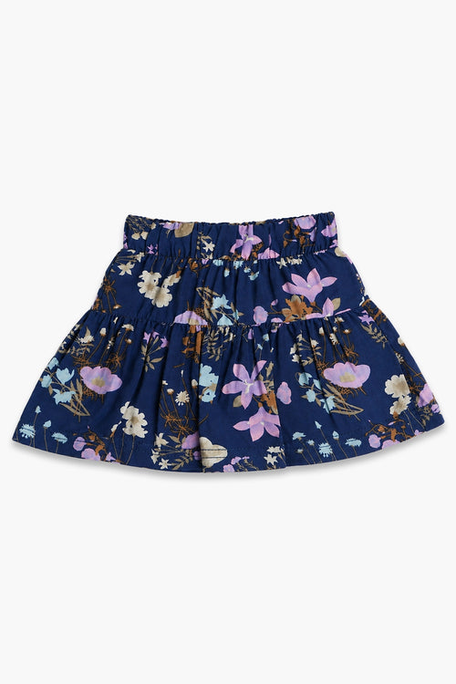 Girls Graphic Linen Mini Skirt - Navy