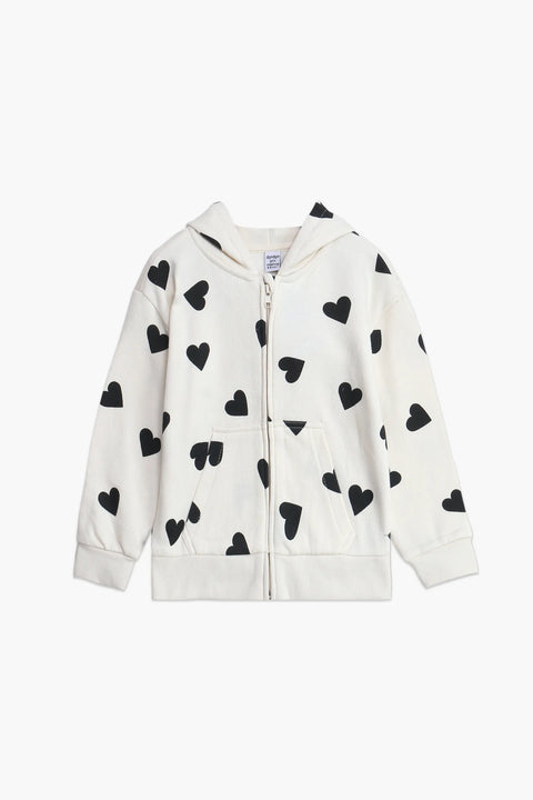 Girls Branded Hoodie Zipper - Cream