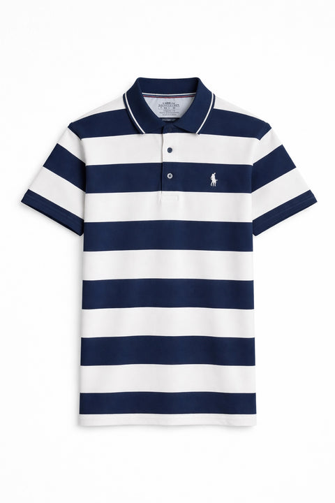 Men Pique Stripes Polo - White And Navy