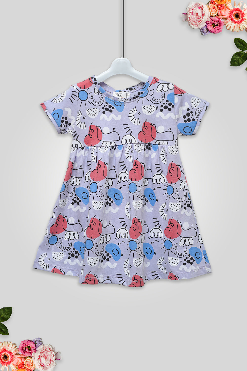 Girls Graphic Doodle Frock GF04 - Purple