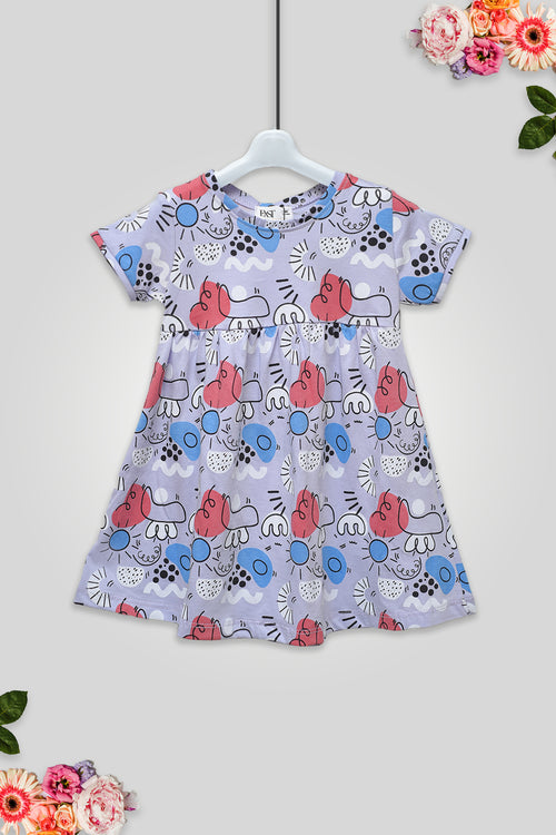 Girls Graphic Doodle Frock GF04 - Purple