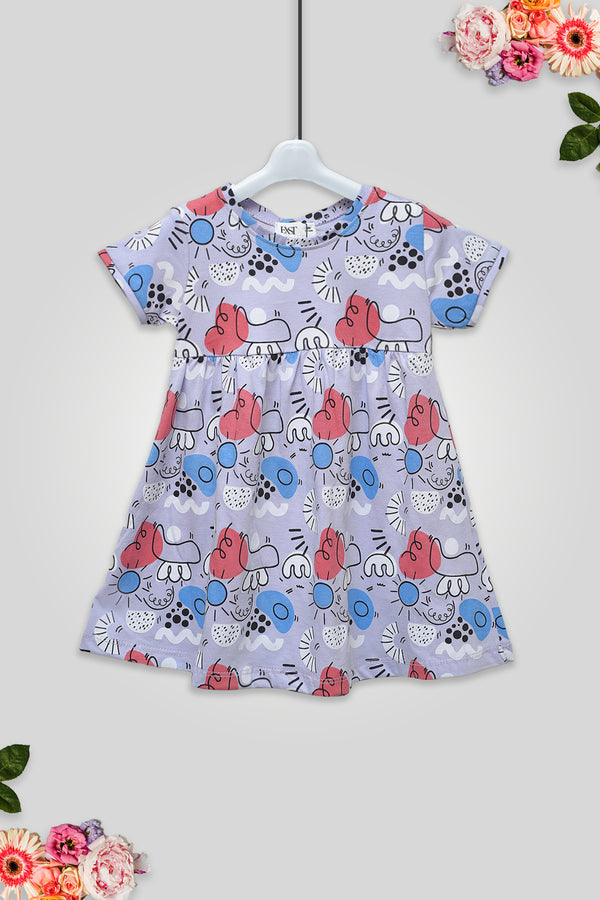 Girls Graphic Doodle Frock GF04 - Purple