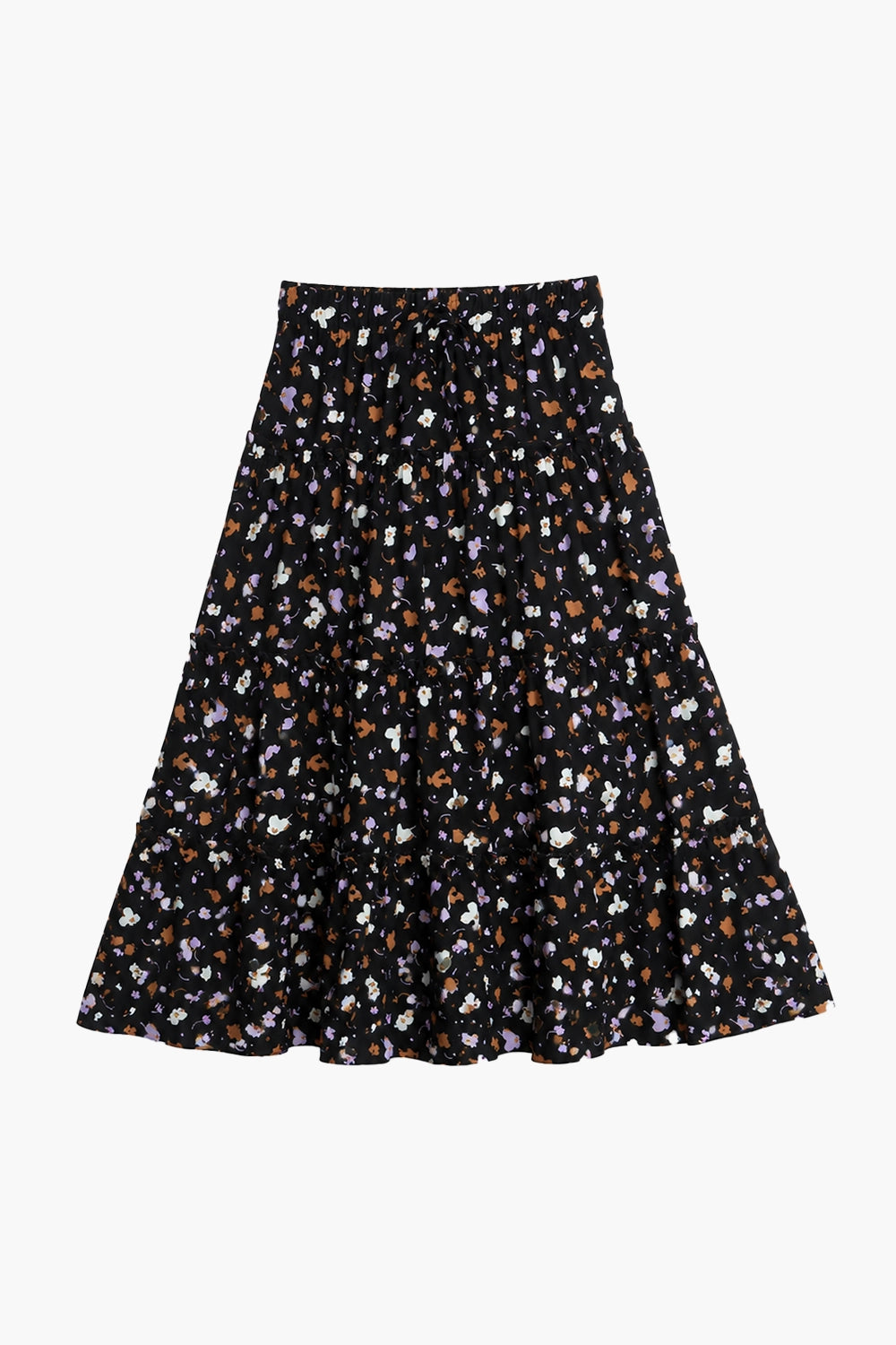 Girls Printed Long Skirt - Black Floral
