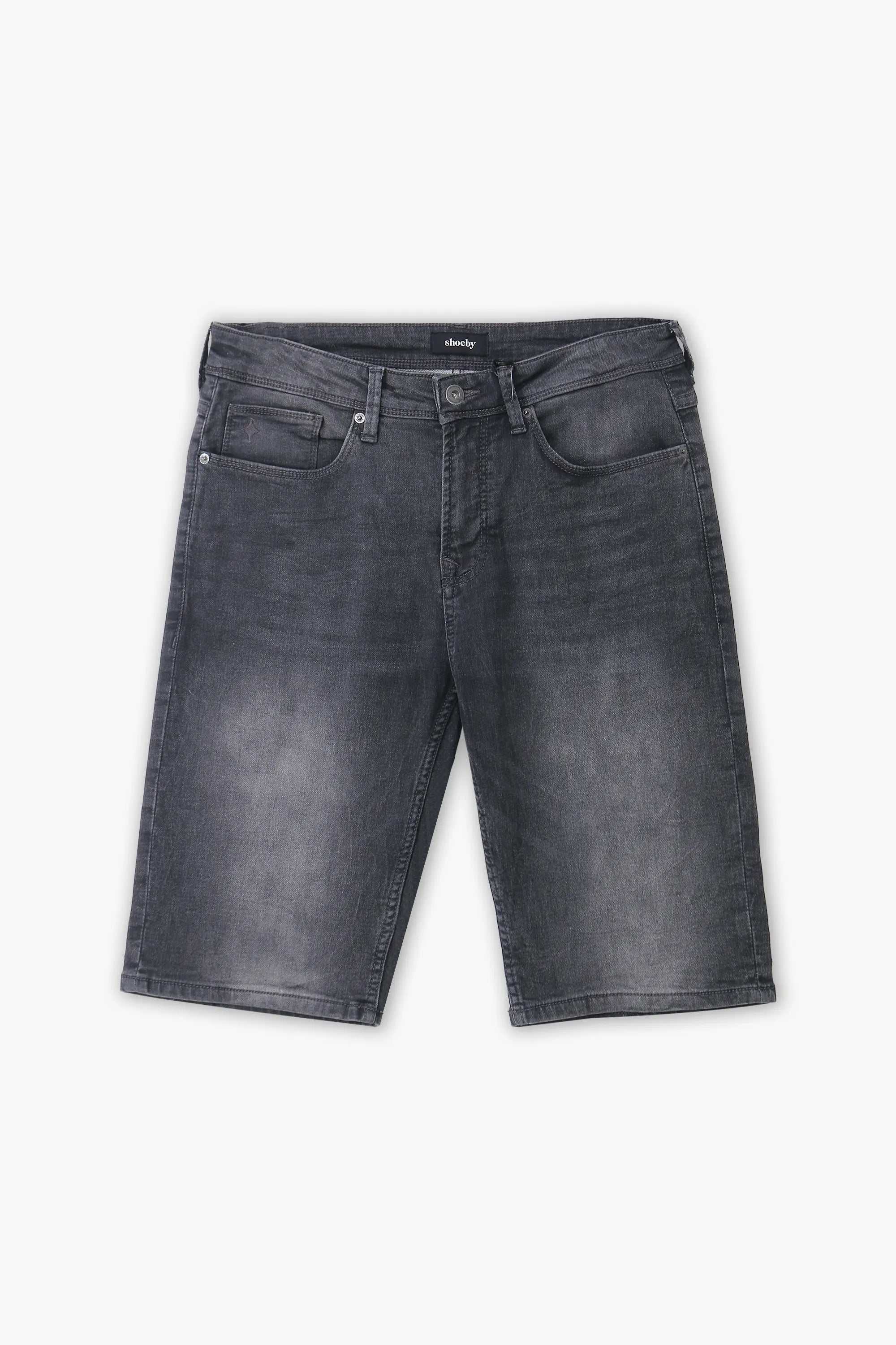 Men Branded Denim Short - Black