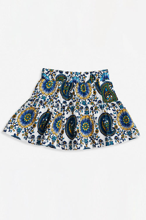 Girls Graphic Linen Mini Skirt - Blue and White