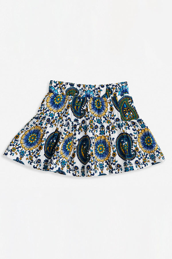 Girls Graphic Linen Mini Skirt - Blue and White