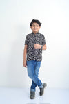 Boys Casual Printed Viscose Shirt - Black