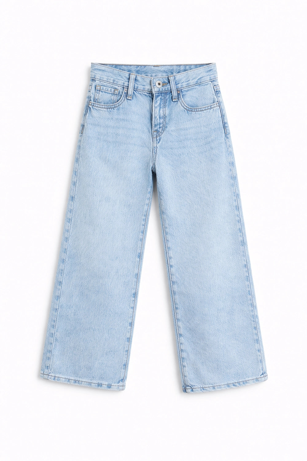 Girls Branded Wide Leg Denim pant - Ice Blue