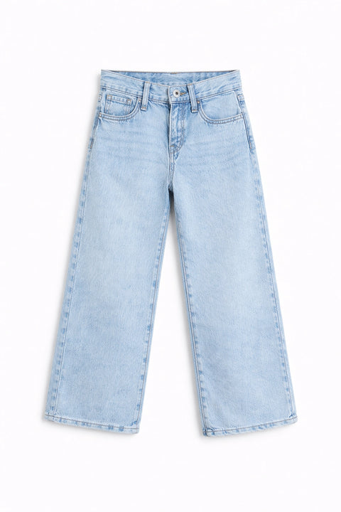 Girls Branded Wide Leg Denim pant - Ice Blue