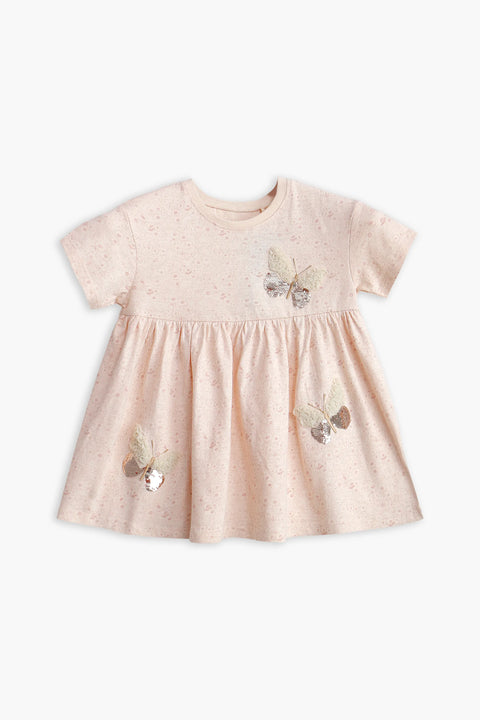 Girls Branded Graphic Frock - Baby Pink