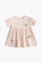Girls Branded Graphic Frock - Baby Pink
