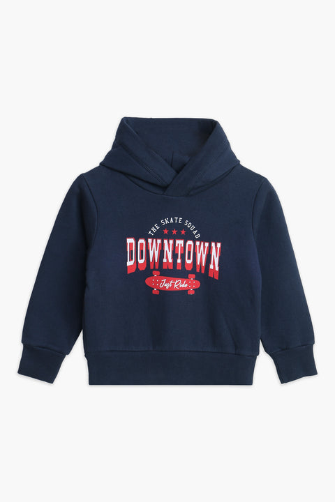 Boys Branded Pullover Hoodie - Navy