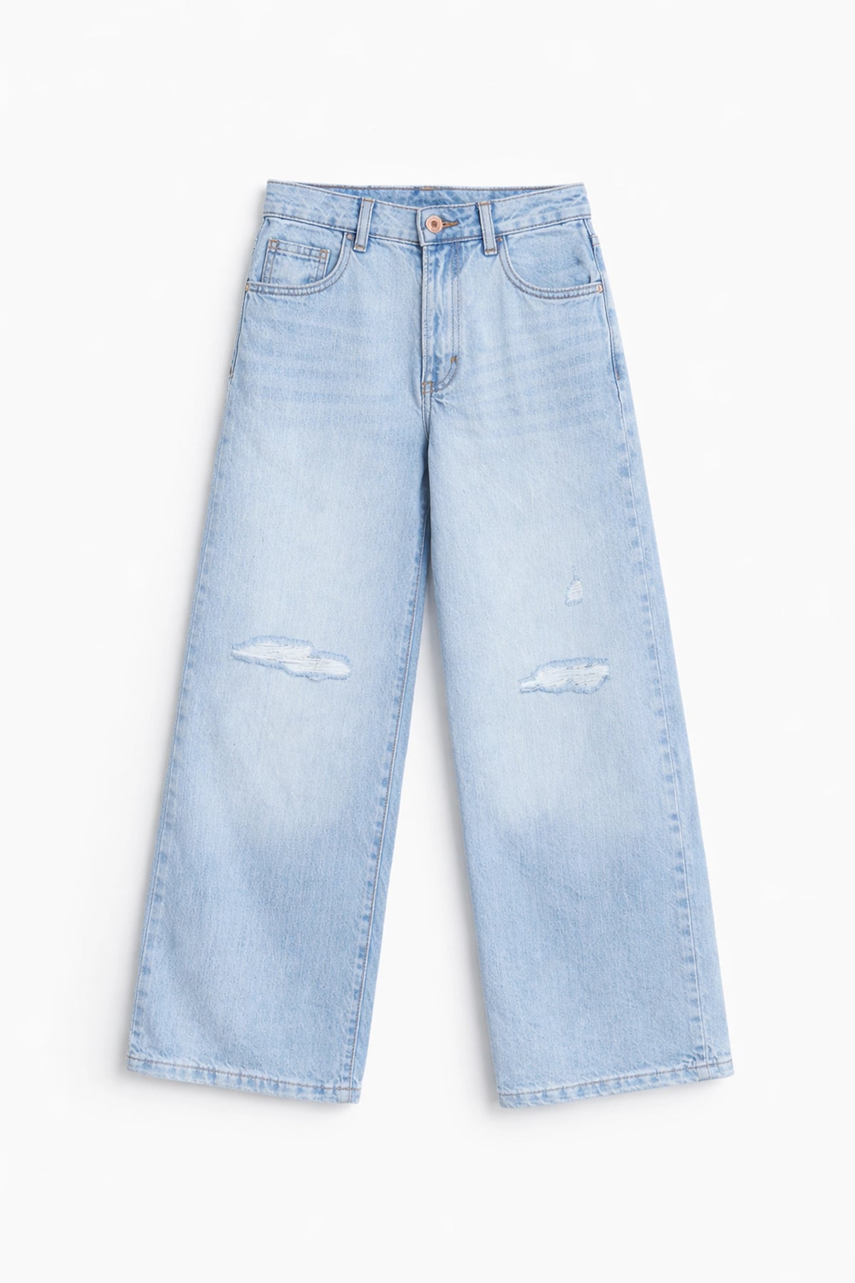 Girls Branded Wide Leg Jeans  - L/Blue