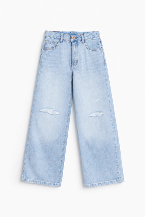 Girls Branded Wide Leg Jeans  - L/Blue