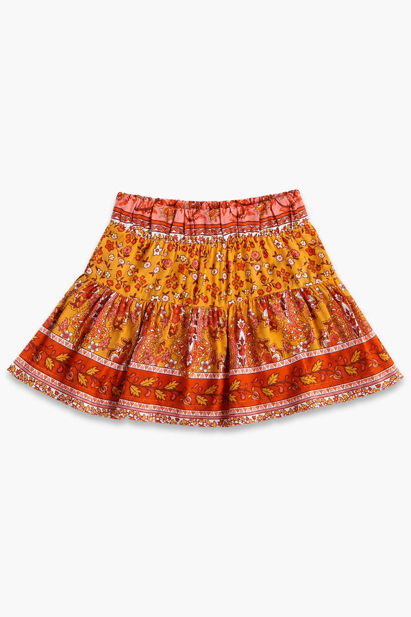 Girls Graphic Linen Mini Skirt - Orange