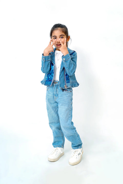 Girl Branded Denim Jacket - L/Blue