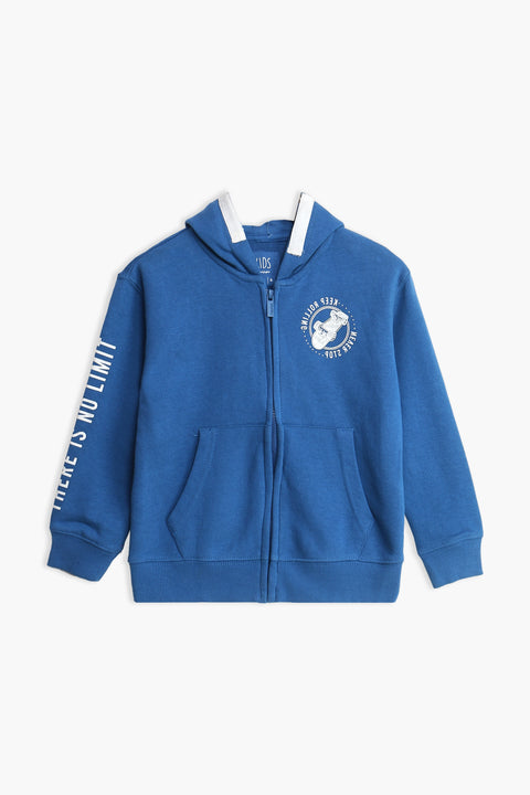 Boys Branded Zipper Hoodie - Blue