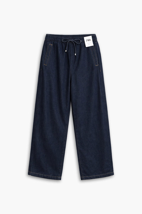 Women's Branded Wide Leg Jeans - D/BLUE