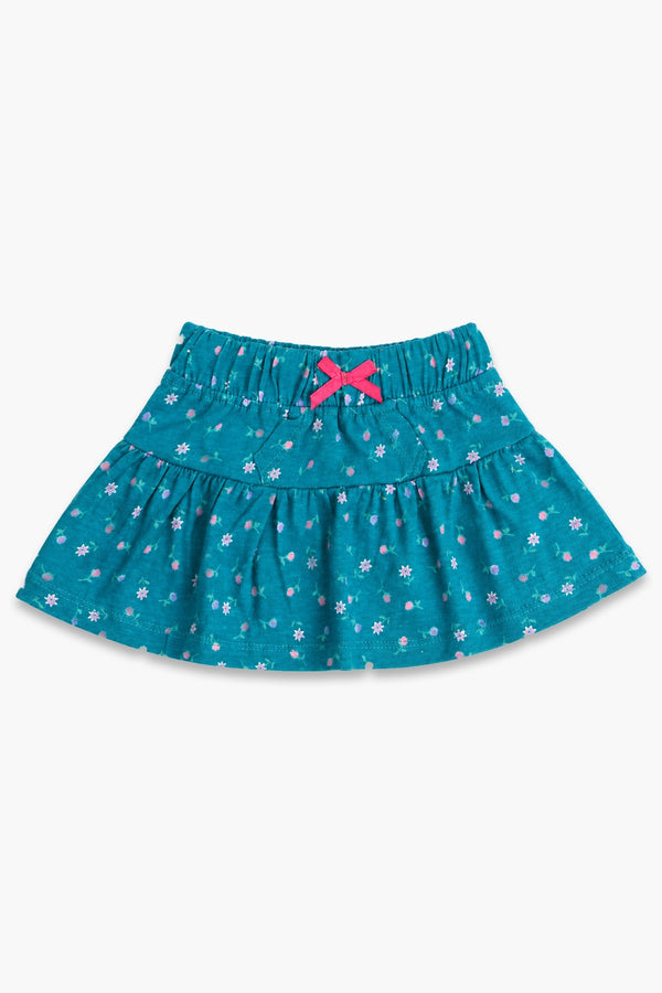 Girls Graphic Cotton Mini Skirt - Green