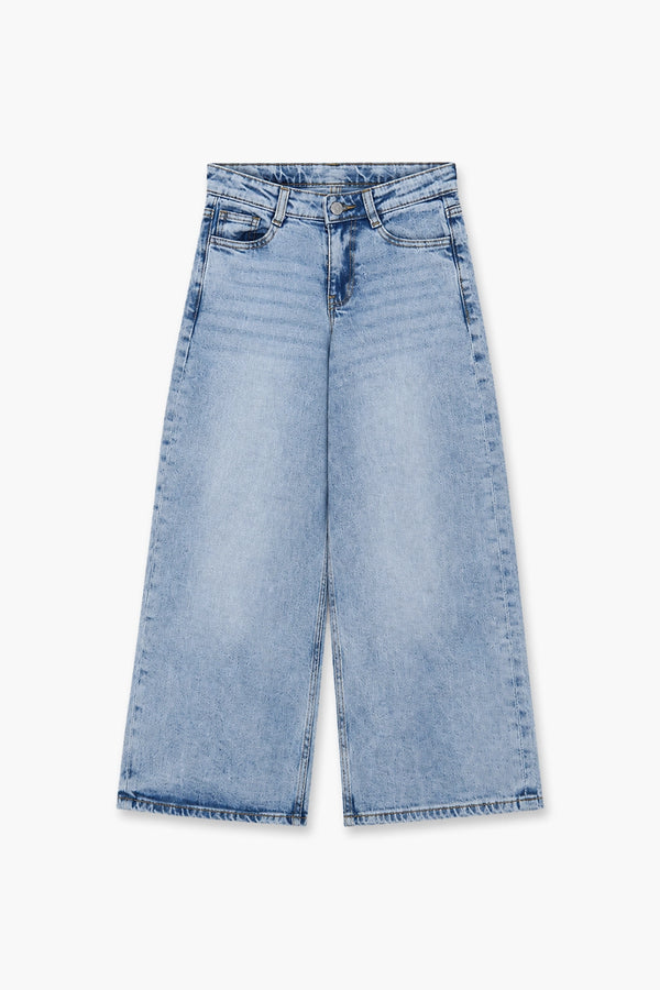 Girls Branded Wide Leg Denim pant - L/Blue
