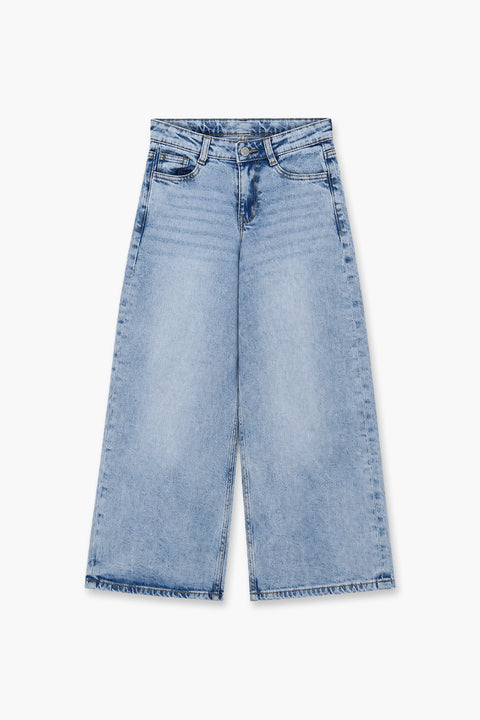 Girls Branded Wide Leg Denim pant - L/Blue