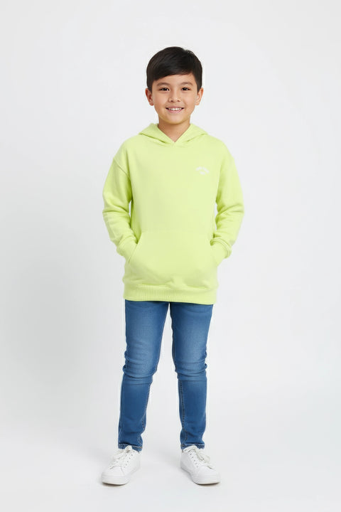 Boys Branded Pullover Hoodie - Neon Green