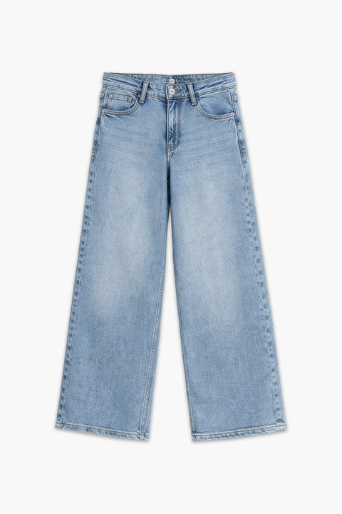 Girls Branded Wide Leg Jeans  - Ice Blue