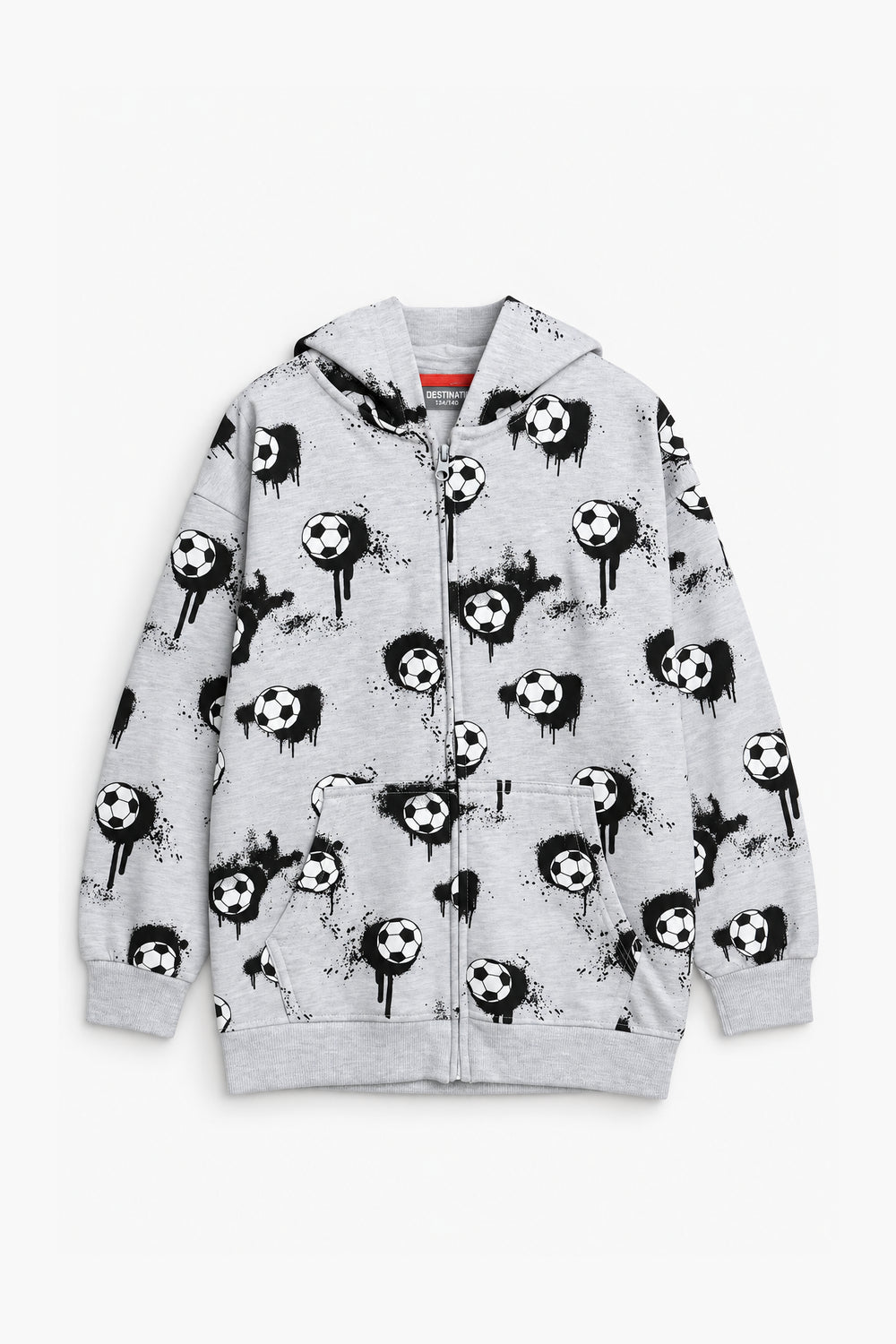 Boys Branded Graphic Zipper Hoodie - Grey