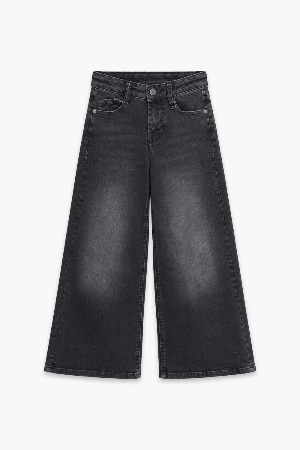 Girls Branded Wide Leg Denim pant - D/Grey