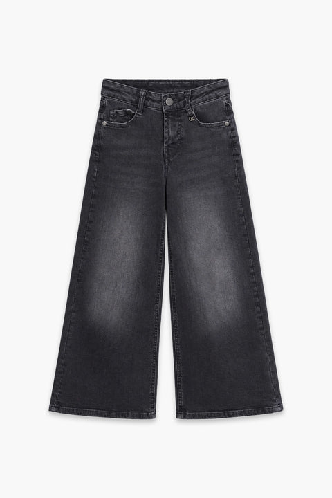 Girls Branded Wide Leg Denim pant - D/Grey