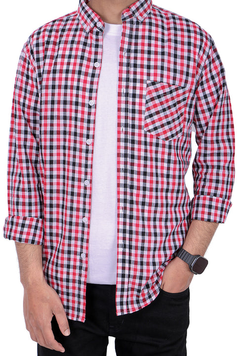 Men Casual Check Shirt MCS24-12 - Red And White