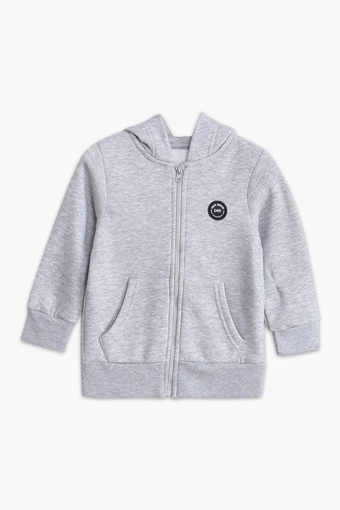 Boys Branded Zipper Hoodie - Grey