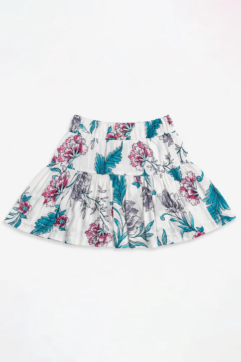 Girls Graphic Linen Mini Skirt - White