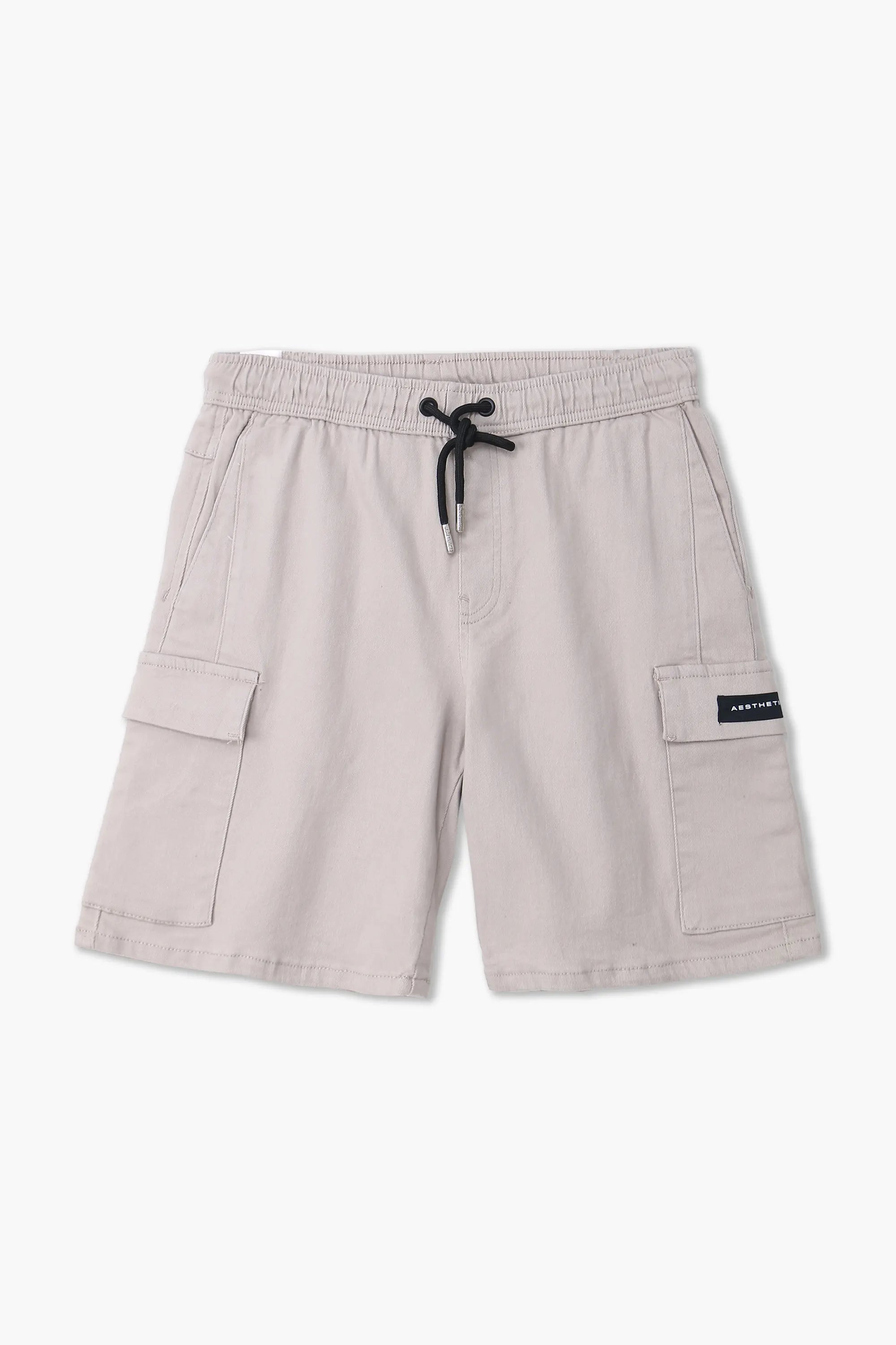 Men Branded Cotton Cargo Shorts - Cream