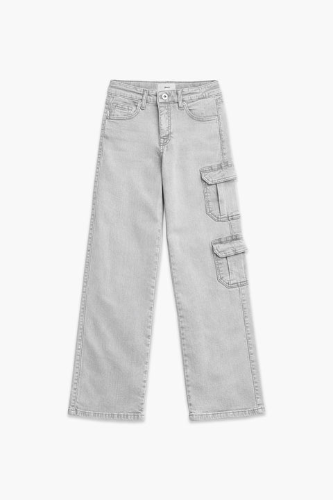 Girls Branded Denim Loose Fit Pant - L/Grey