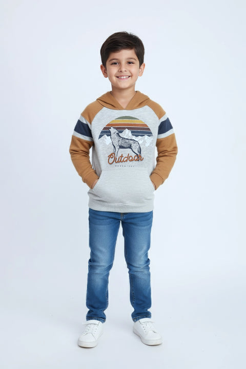 Boys Branded Pullover Hoodie - Heather Grey