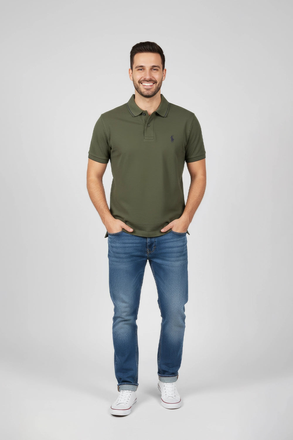 Men Pique Polo - Army Green