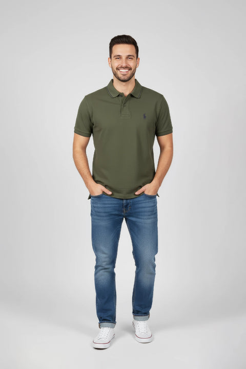 Men Pique Polo - Army Green