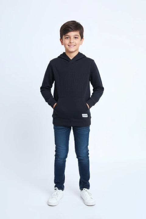Boys Branded Pullover Hoodie - Navy