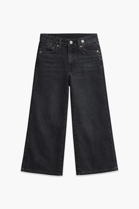 Girls Branded Denim Loose Fit Pant - Black