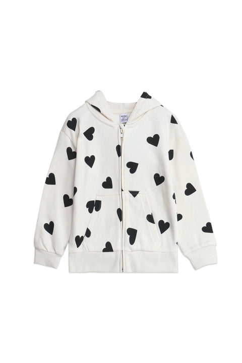 Girls Branded Hoodie Zipper - Cream