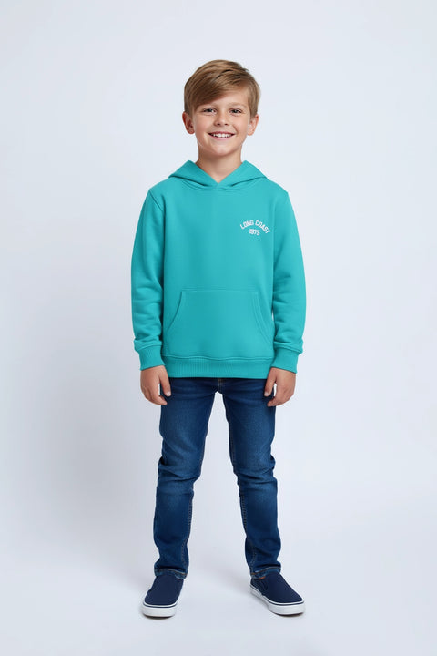 Boys Branded Pullover Hoodie - Sea Green