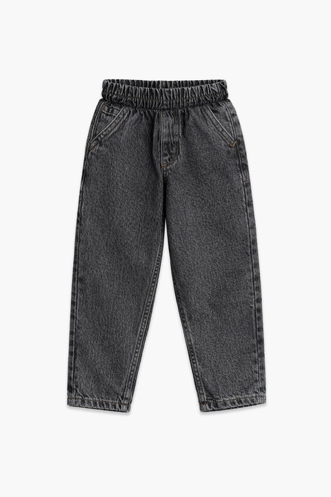 Girls Branded Straight Fit Denim Pant - Charcoal